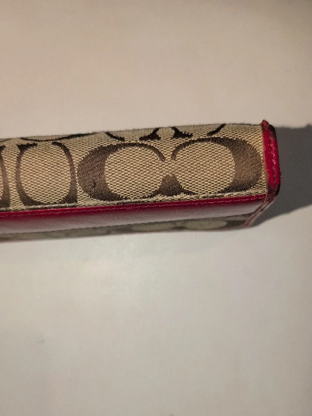 Coach Legacy Signature Monogram Red Stripe Slim Bifold Wallet- Vintage
